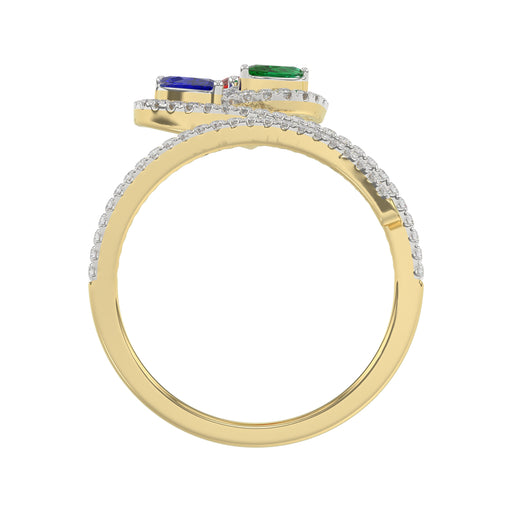 Elegant Multi-Stone 14K White Gold 0.75Ct Ladies Ring With Ruby, Sapphire, Emerald, And Marquise Diamonds. A Classic And Colorful Luxury Jewelry Piece