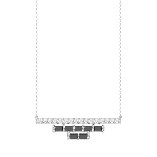 LADIES NECKLACE 0.50CT ROUND/BLACK/BAGUETTE DIAMOND 14K WHITE GOLD