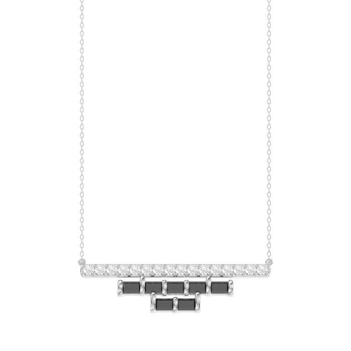 LADIES NECKLACE 0.50CT ROUND/BLACK/BAGUETTE DIAMOND 14K WHITE GOLD