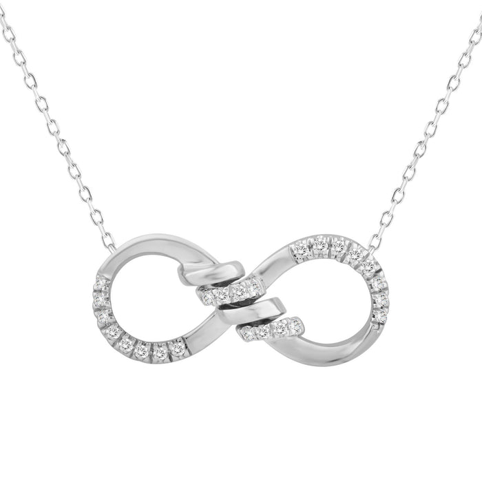 Sterling Silver Ladies 0.10CT Round Diamond Tangled Infinity Fashion Necklace