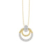Beautiful 14K Yellow Gold Ladies Pendant With Double Circle Design And Sparkling 0.13 Ct Round Diamonds. Includes Chain.