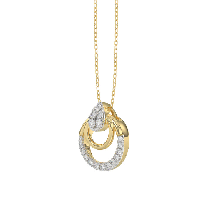 Beautiful 14K Yellow Gold Ladies Pendant With Double Circle Design And Sparkling 0.13 Ct Round Diamonds. Includes Chain.
