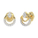 Stylish 10K Yellow Gold Ladies Diamond Earrings With Double Circle Design And 0.13 Ct Round Diamonds. A Timeless And Elegant Fashion Jewelry Piece