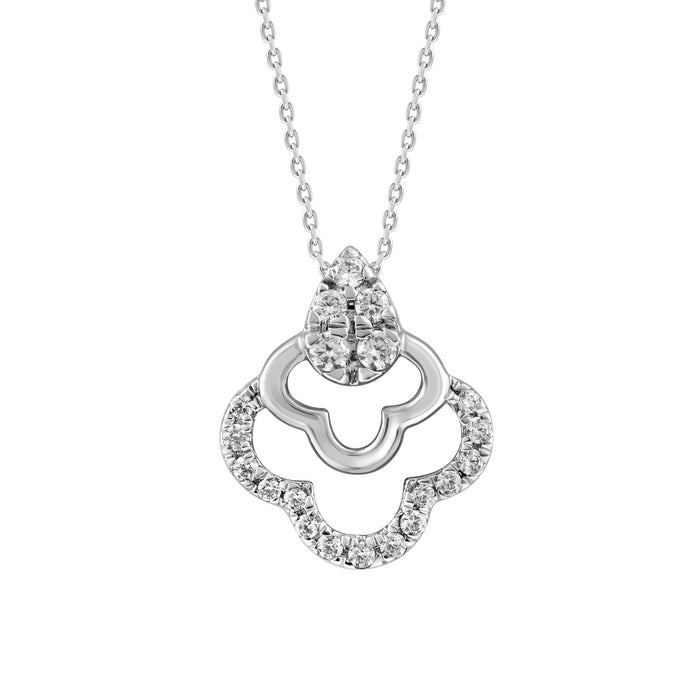 Sterling Silver Ladies 0.13CT Round Diamond Pendant With Chain Elegant Fashion Jewelry