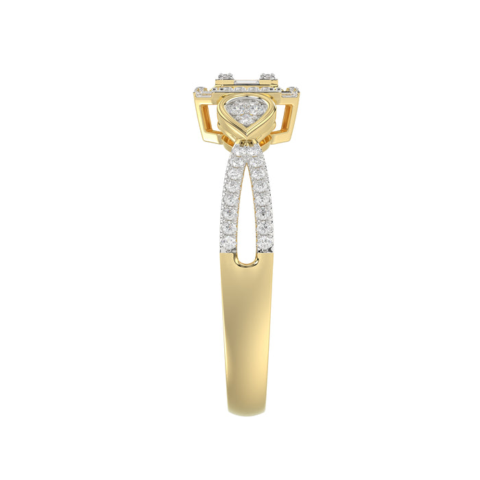 Elegant 10K Yellow Gold Ladies Diamond Ring Featuring Modern Octagon Shape With Baguette And Round Diamond 0.20 Ct Perfect Gift For Her.