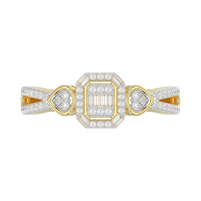 Elegant 10K Yellow Gold Ladies Diamond Ring Featuring Modern Octagon Shape With Baguette And Round Diamond 0.20 Ct Perfect Gift For Her.