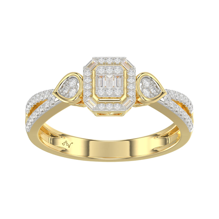 Elegant 10K Yellow Gold Ladies Diamond Ring Featuring Modern Octagon Shape With Baguette And Round Diamond 0.20 Ct Perfect Gift For Her.