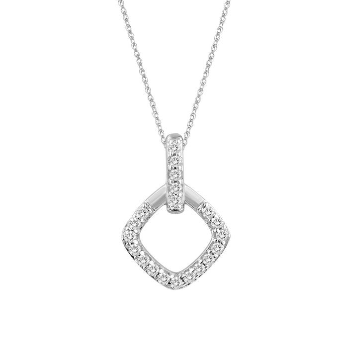 LADIES PENDANT WITH CHAIN 0.13CT ROUND DIAMOND 10K WHITE GOLD