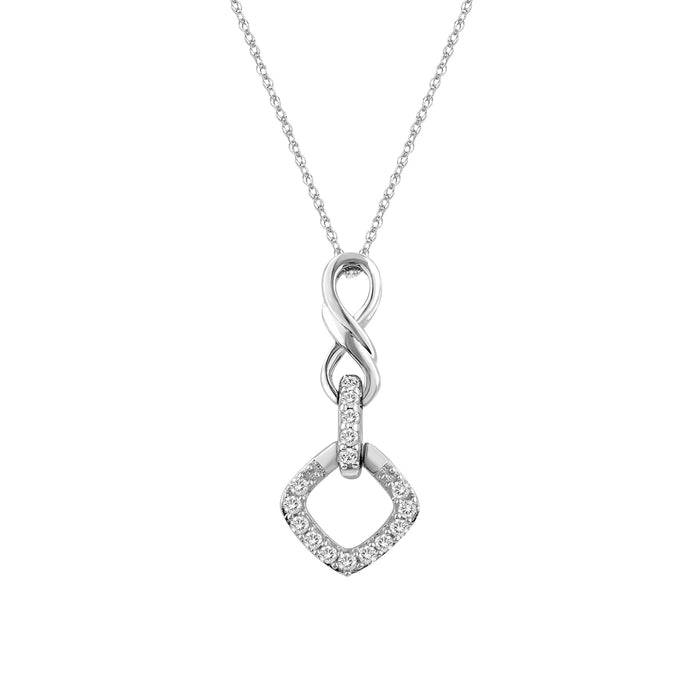 Sterling Silver Ladies 0.10CT Round Diamond Infinity Pendant With Chain Elegant Fashion Pendant