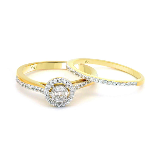 LADIES BRIDAL SET 0.32CT ROUND/BAGUETTE DIAMOND 14K YELLOW GOLD
