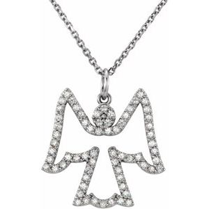 Ladies Natural Diamond Angel Necklace (I1, G-H) — 14K White Gold