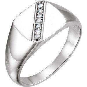 Ladies Natural Diamond 12 mm Square Signet Ring — Platinum