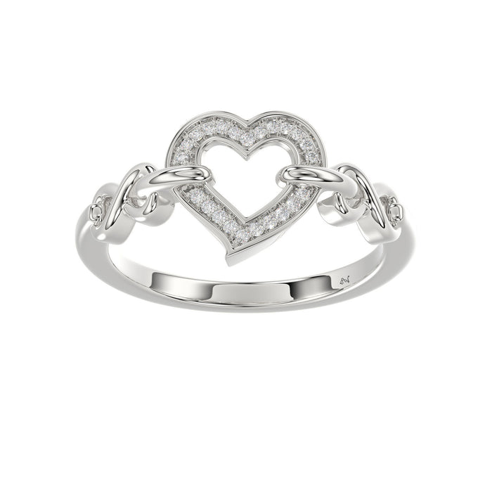 Ladies Sterling Silver 0.05Ct Round Diamond Heart Design Fashion Ring Stylish Ladies Jewelry Ring