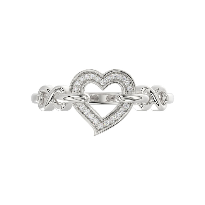 Ladies Sterling Silver 0.05Ct Round Diamond Heart Design Fashion Ring Stylish Ladies Jewelry Ring