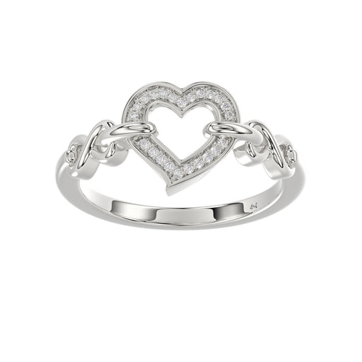 Ladies Sterling Silver 0.05Ct Round Diamond Heart Design Fashion Ring Stylish Ladies Jewelry Ring