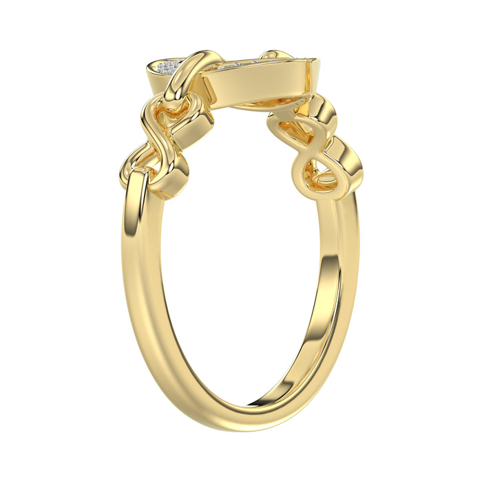 Elegant 10K Yellow Gold 0.05Ct Ladies Ring With Heart Shape Design And Sparkling Round Diamonds. A Charming And Meaningful Gift Jewelry Piece For Her.