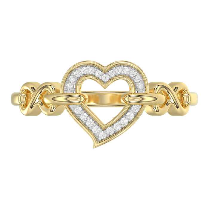 Elegant 10K Yellow Gold 0.05Ct Ladies Ring With Heart Shape Design And Sparkling Round Diamonds. A Charming And Meaningful Gift Jewelry Piece For Her.