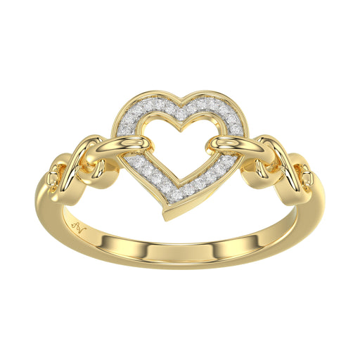 Elegant 10K Yellow Gold 0.05Ct Ladies Ring With Heart Shape Design And Sparkling Round Diamonds. A Charming And Meaningful Gift Jewelry Piece For Her.