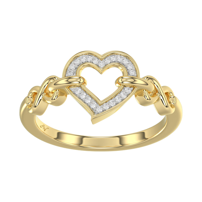 Elegant 10K Yellow Gold 0.05Ct Ladies Ring With Heart Shape Design And Sparkling Round Diamonds. A Charming And Meaningful Gift Jewelry Piece For Her.