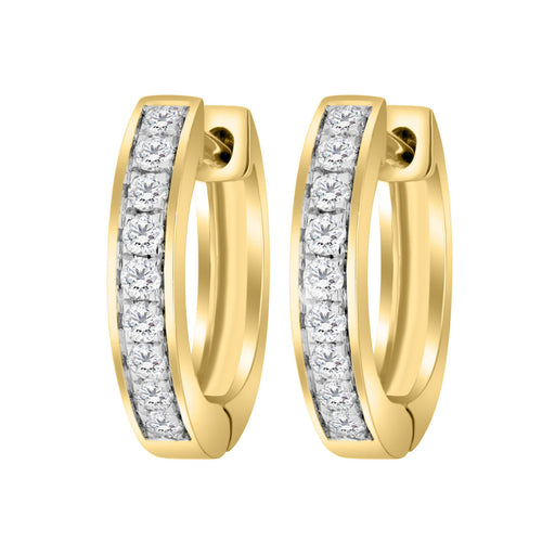 LADIES HOOP EARRINGS 0.15CT ROUND DIAMOND 10K YELLOW GOLD