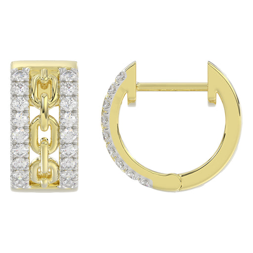 Beautiful 10K Yellow Gold Ladies Hoop Earrings With Sparkling 0.25 Ct Round Diamonds. A Classic And Elegant Fashion Jewelry Design.