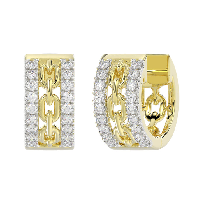 Beautiful 10K Yellow Gold Ladies Hoop Earrings With Sparkling 0.25 Ct Round Diamonds. A Classic And Elegant Fashion Jewelry Design.