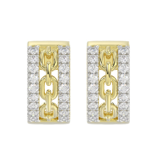 Beautiful 10K Yellow Gold Ladies Hoop Earrings With Sparkling 0.25 Ct Round Diamonds. A Classic And Elegant Fashion Jewelry Design.