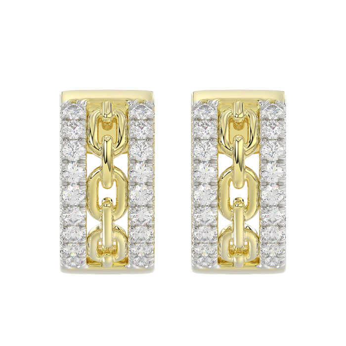 Beautiful 10K Yellow Gold Ladies Hoop Earrings With Sparkling 0.25 Ct Round Diamonds. A Classic And Elegant Fashion Jewelry Design.