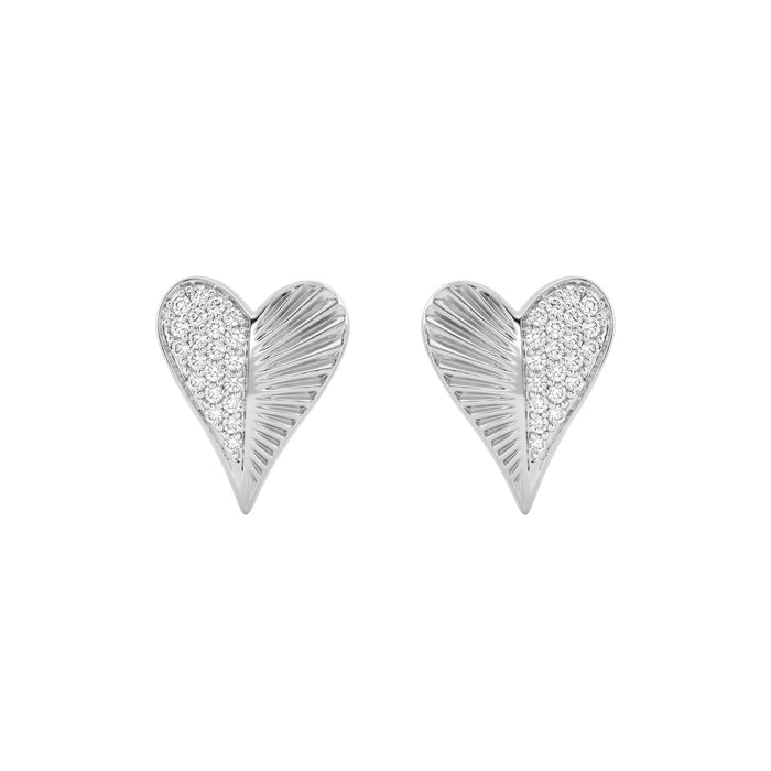 Sterling Silver Heart Shaped Diamond Stud Earrings For Women 0.13 Ct Round Cut Elegant Ladies Earrings