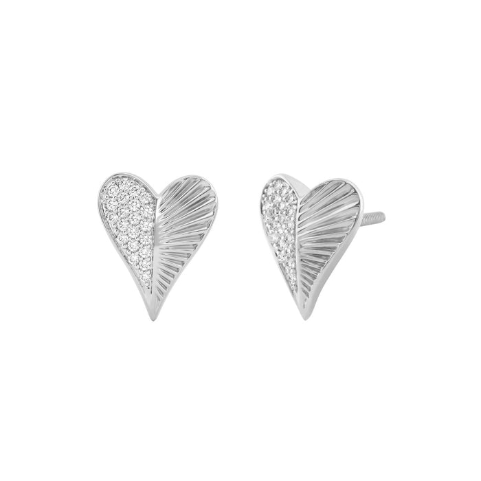 Sterling Silver Heart Shaped Diamond Stud Earrings For Women 0.13 Ct Round Cut Elegant Ladies Earrings