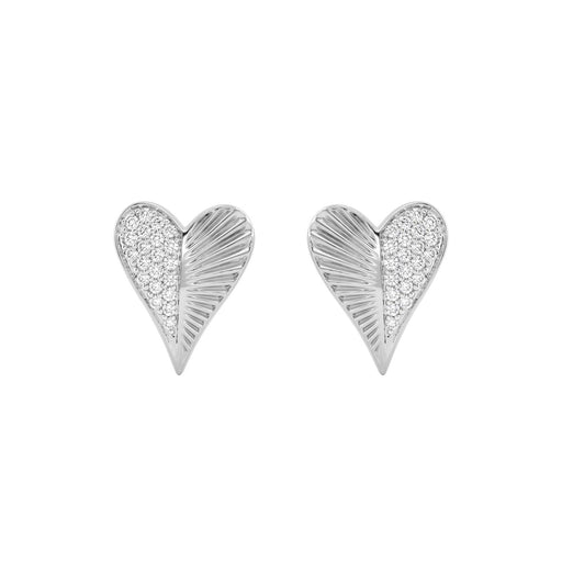 Sterling Silver Heart Shaped Diamond Stud Earrings For Women 0.13 Ct Round Cut Elegant Ladies Earrings