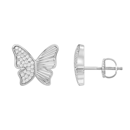 Sterling Silver Round Diamond Butterfly Stud Earrings For Women  0.16 Ct Round Cut Elegant Ladies Earrings