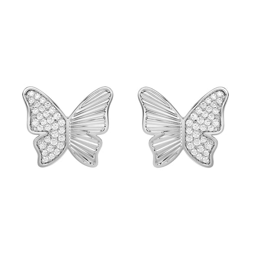 Sterling Silver Round Diamond Butterfly Stud Earrings For Women  0.16 Ct Round Cut Elegant Ladies Earrings