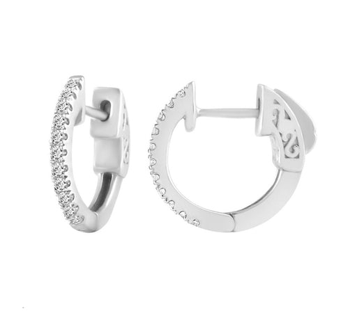 LADIES HOOPS EARRINGS 0.15CT ROUND DIAMOND 14K WHITE GOLD