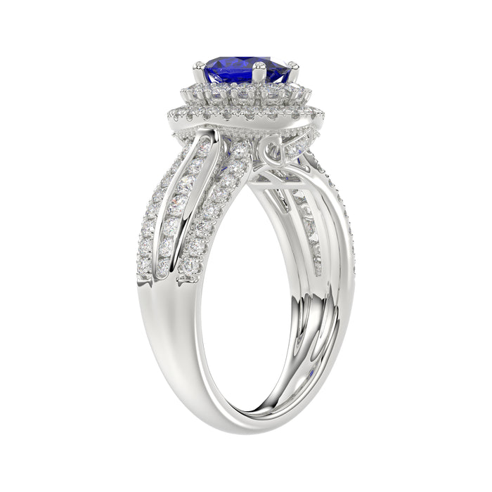LADIES RING 1.65CT ROUND/BLUE SAPPHIRE OVAL DIAMOND 14K WHITE GOLD (CENTER STONE 0.94CT BLUE SAPPHIRE OVAL DIAMOND)