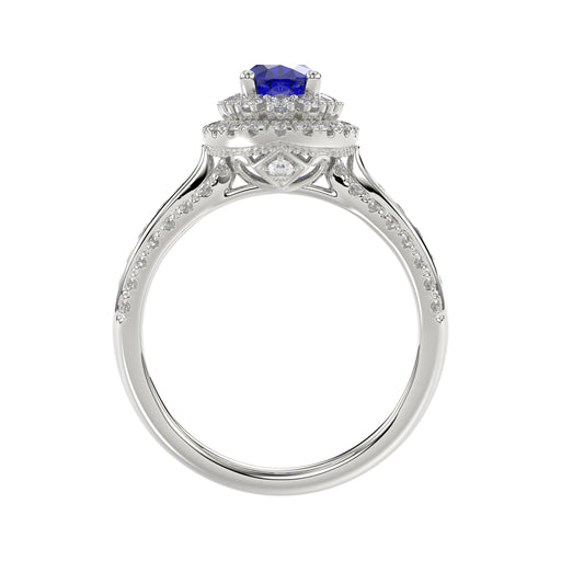 LADIES RING 1.65CT ROUND/BLUE SAPPHIRE OVAL DIAMOND 14K WHITE GOLD (CENTER STONE 0.94CT BLUE SAPPHIRE OVAL DIAMOND)