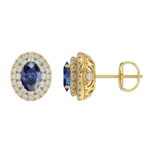 Luxury 14K Yellow Gold Earrings With Oval Sapphire And Round Diamond Accents. A Classic And Elegant 1.88Ct Fine Jewelry Design For Her.