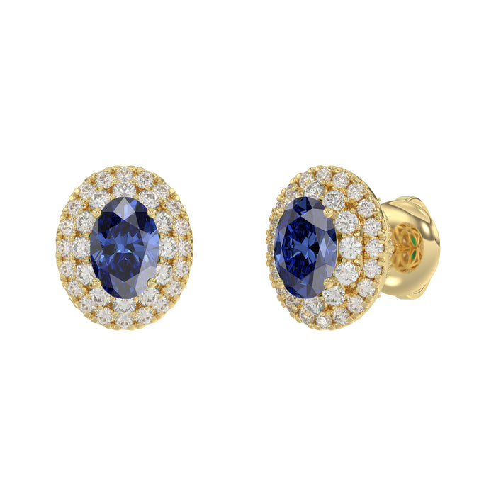 Luxury 14K Yellow Gold Earrings With Oval Sapphire And Round Diamond Accents. A Classic And Elegant 1.88Ct Fine Jewelry Design For Her.