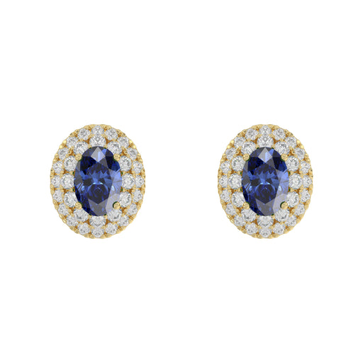 Luxury 14K Yellow Gold Earrings With Oval Sapphire And Round Diamond Accents. A Classic And Elegant 1.88Ct Fine Jewelry Design For Her.