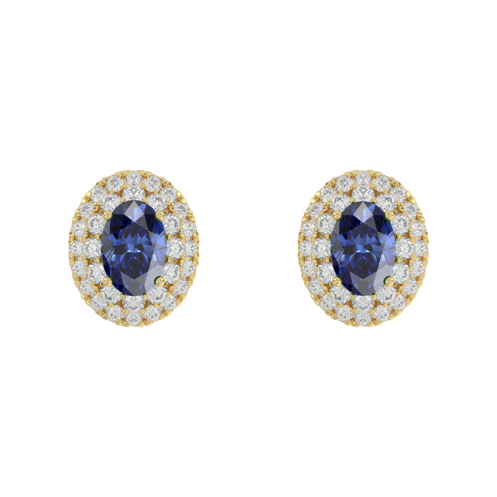 Luxury 14K Yellow Gold Earrings With Oval Sapphire And Round Diamond Accents. A Classic And Elegant 1.88Ct Fine Jewelry Design For Her.