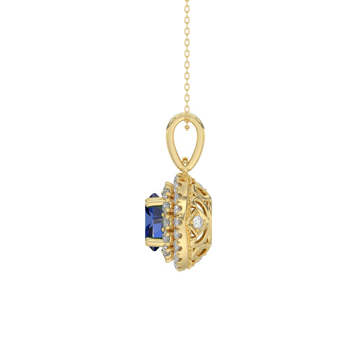 Elegant 14K Yellow Gold Ladies Pendant Featuring Oval Sapphire And Round Diamond Accents 1.16Ct Includes Chain For A Complete Luxury Look.