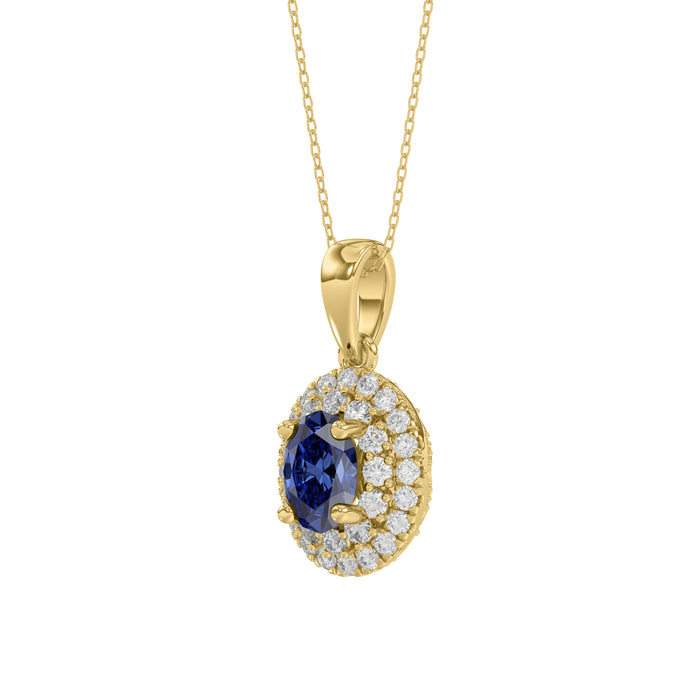 Elegant 14K Yellow Gold Ladies Pendant Featuring Oval Sapphire And Round Diamond Accents 1.16Ct Includes Chain For A Complete Luxury Look.