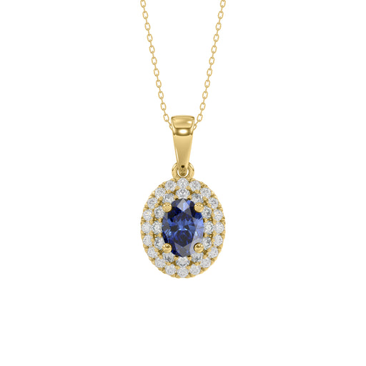 Elegant 14K Yellow Gold Ladies Pendant Featuring Oval Sapphire And Round Diamond Accents 1.16Ct Includes Chain For A Complete Luxury Look.
