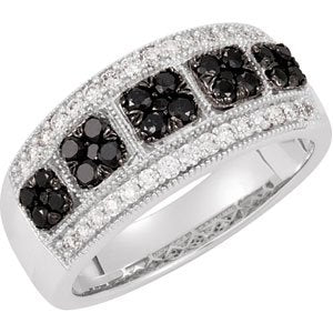 Ladies Black Rhodium-Plated Black White Natural Diamond Ring (I1, H+) — 14K White Gold