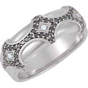 Ladies Natural Black White Diamond Vintage-Inspired Ring (Opaque/I2, Black/GH) — Sterling Silver
