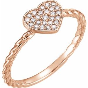 Ladies Natural Diamond Heart Rope Ring (I1, G-H) — 14K Rose Gold