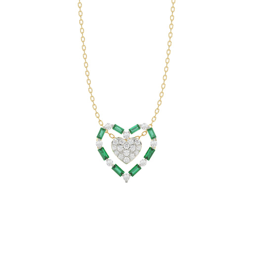 LADIES PENDANT 0.35CT ROUND/GREEN EMERALD BAGUETTE DIAMOND 14K YELLOW GOLD