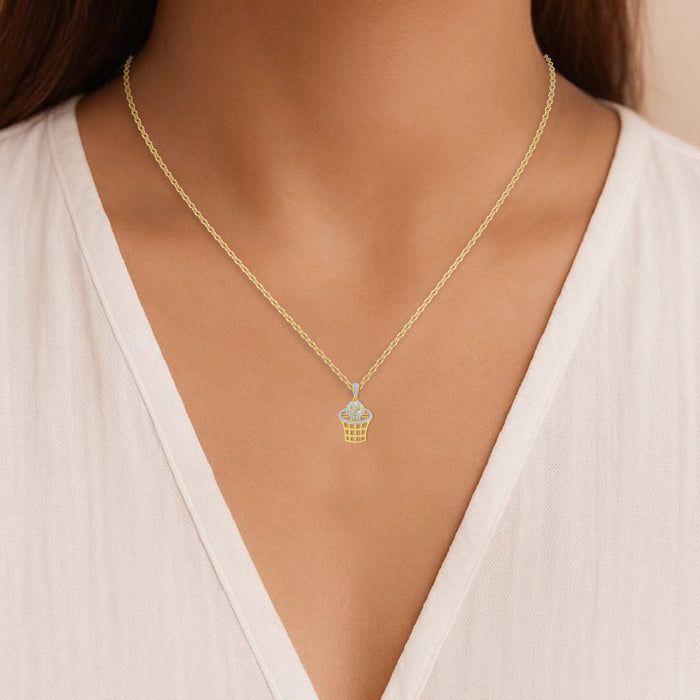 LADIES PENDANT WITH CHAIN 0.16CT ROUND DIAMOND 10K YELLOW GOLD