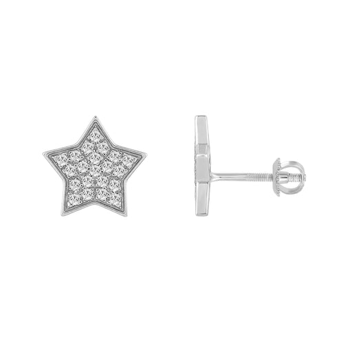 Sterling Silver Ladies 0.25CT Round Diamond Star Shape Earrings Elegant Fashion Jewelry