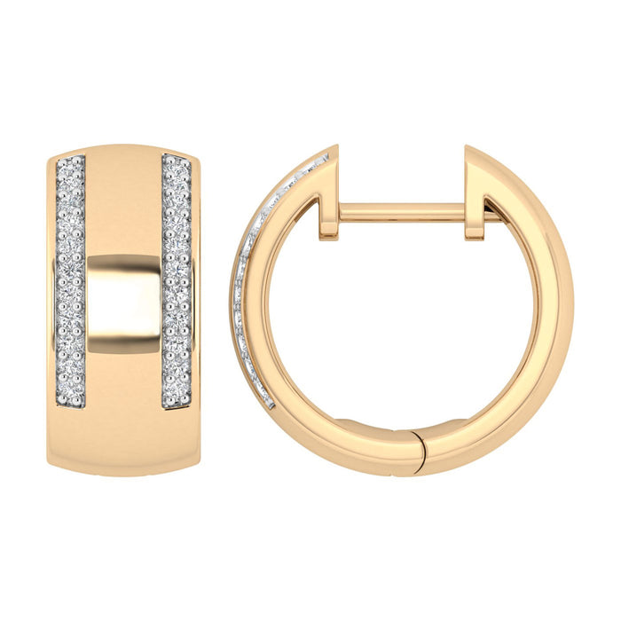 LADIES HOOPS EARRINGS 0.13CT ROUND DIAMOND 10K YELLOW GOLD